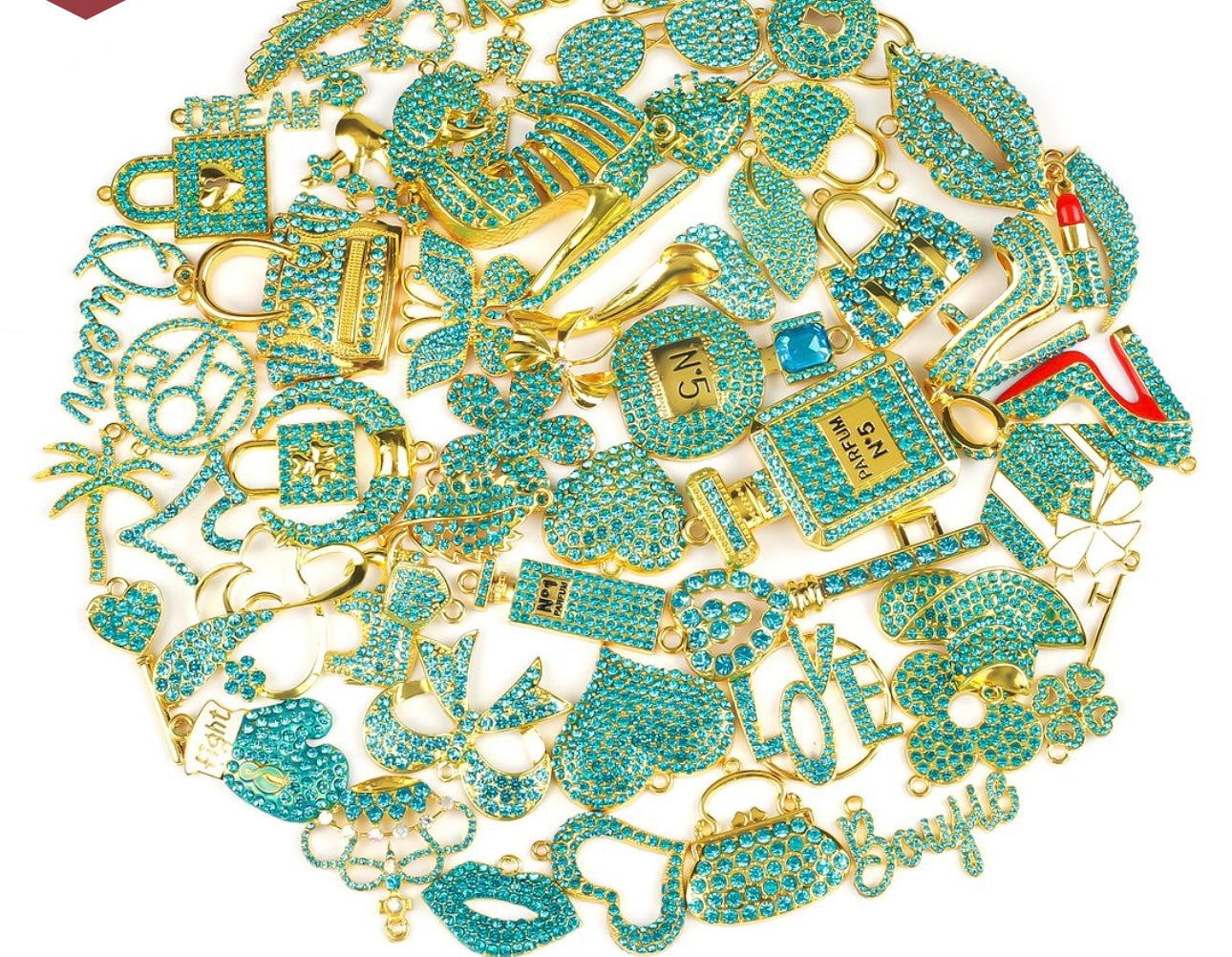Solid Color Gold Base Bling Charms