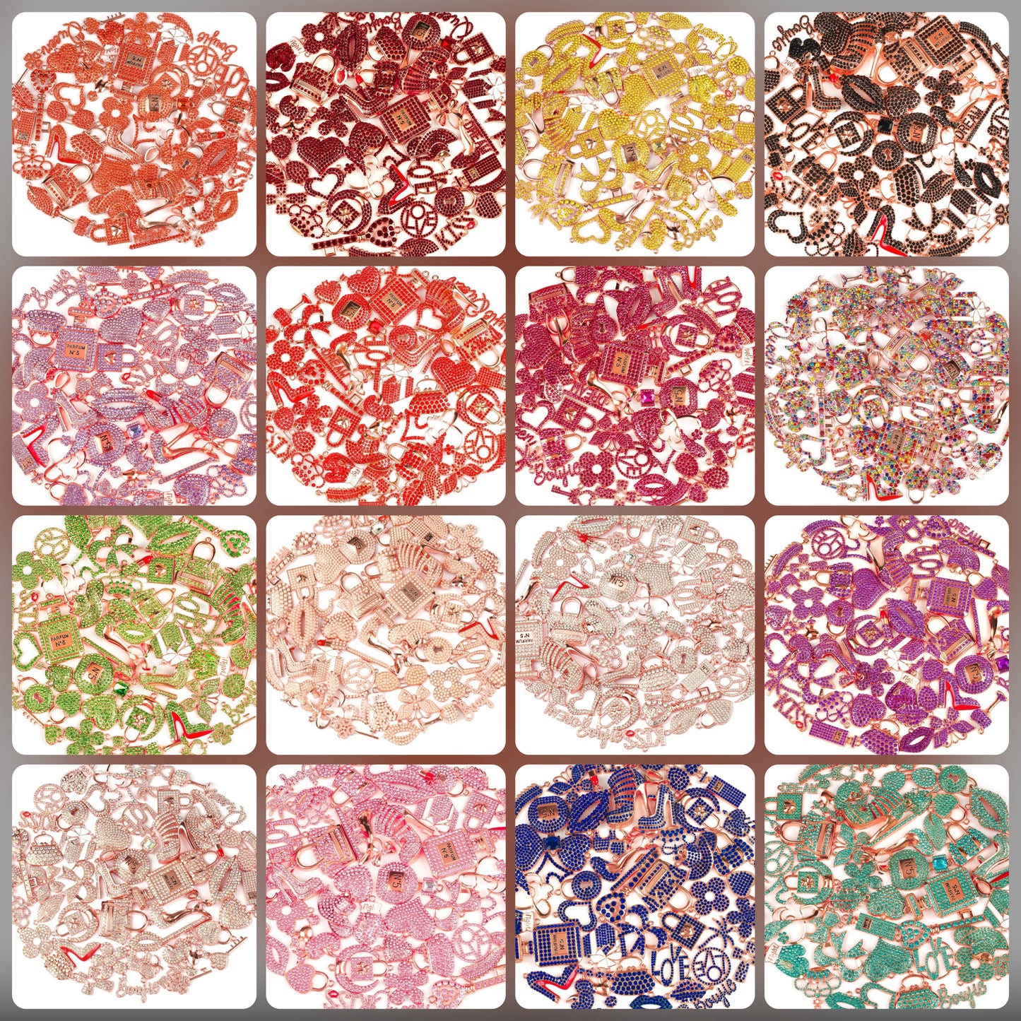 Solid Color Rose Gold Base Bling Charms