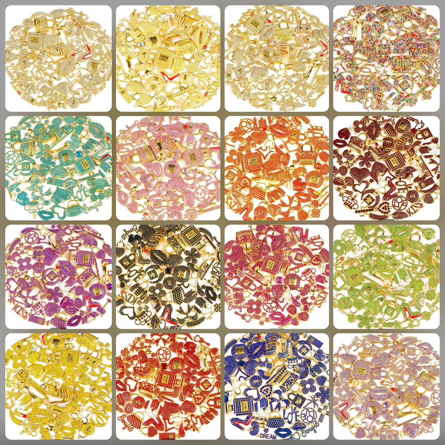 Solid Color Gold Base Bling Charms